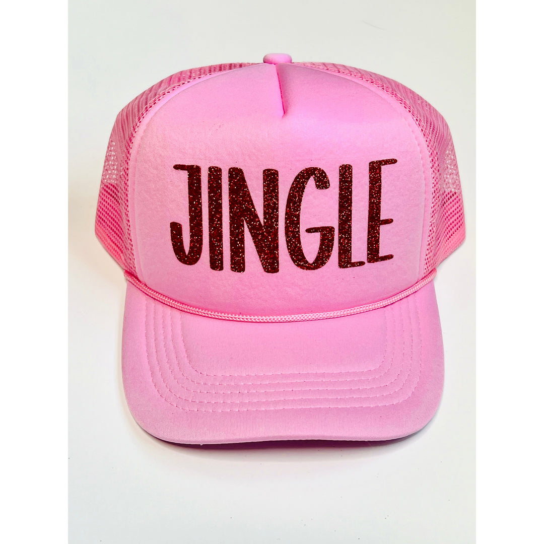 Jingle Pink Christmas Trucker with red glitter
