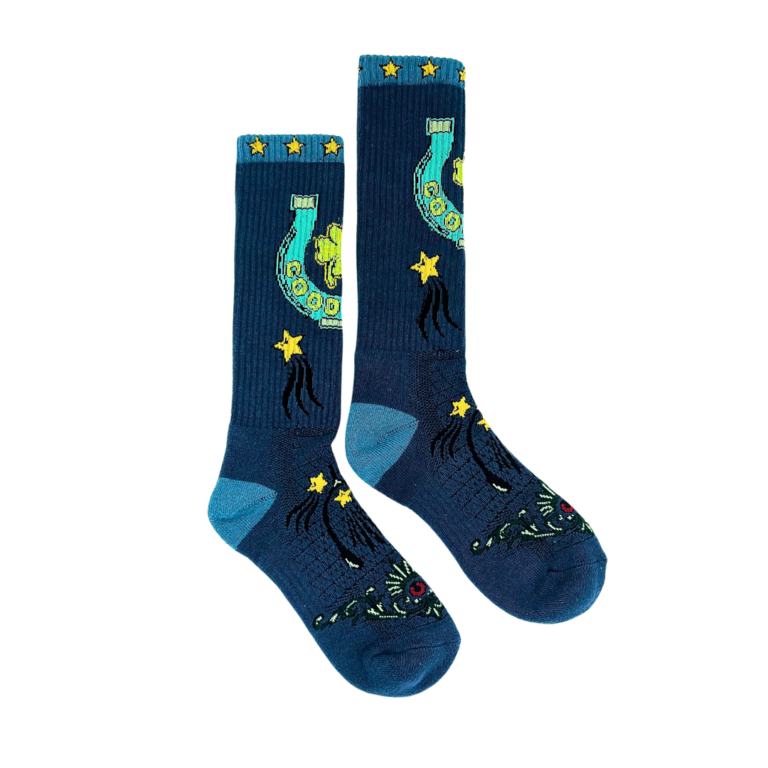 Fringe Lucky Horseshoe Blue Performance Socks