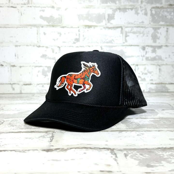 Lucky Horse Black Patch Hat