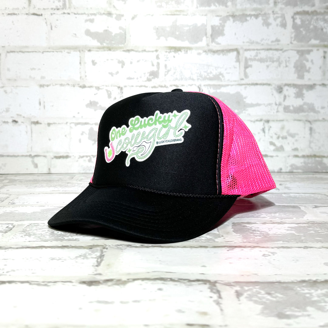 One Lucky Cowgirl Black/Pink Patch Hat