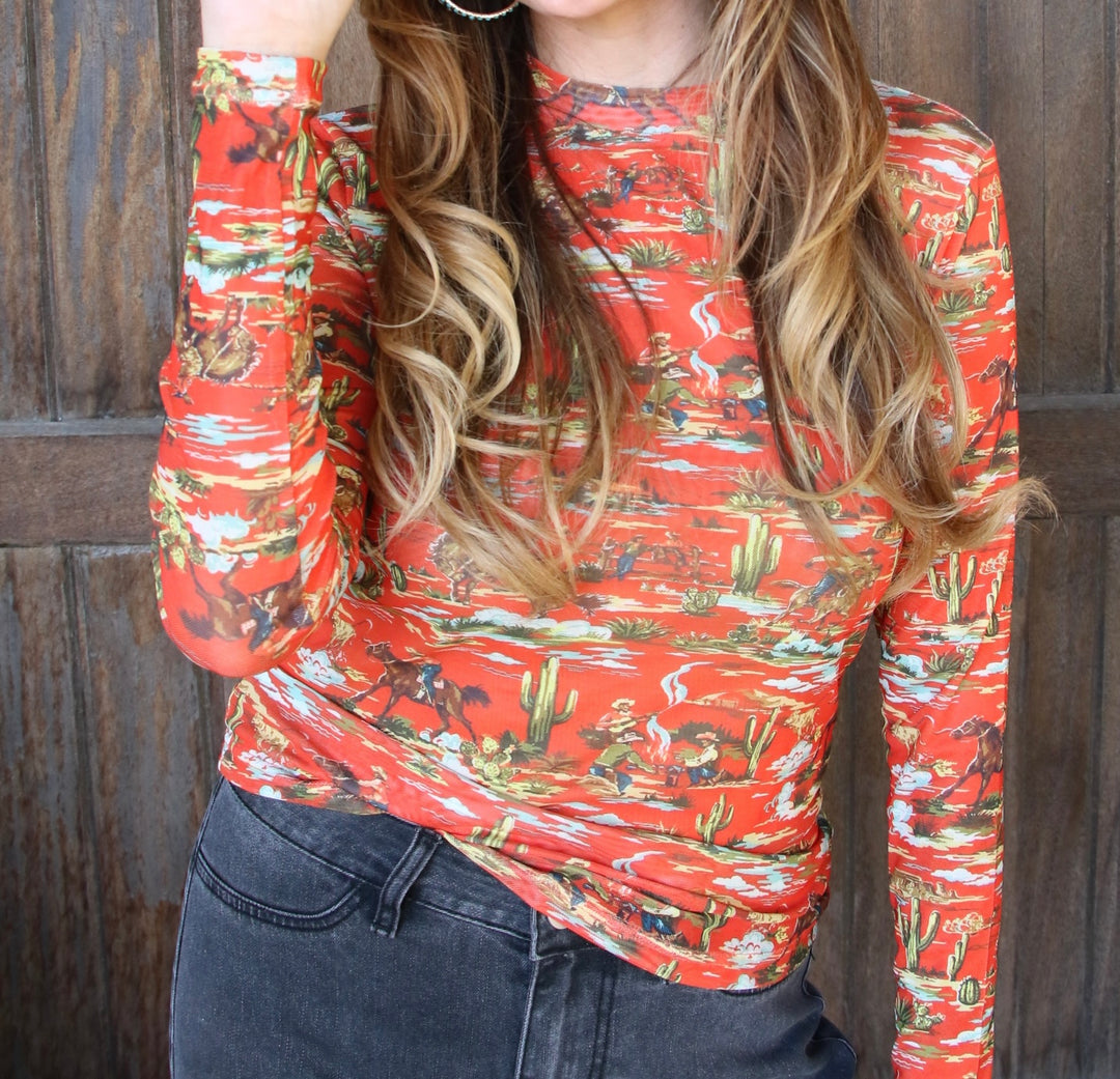 Cowgirl Red Sheer Long Sleeve