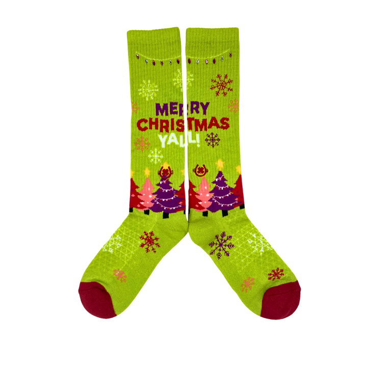 Merry Christmas Y'all Lime Green Performance Socks