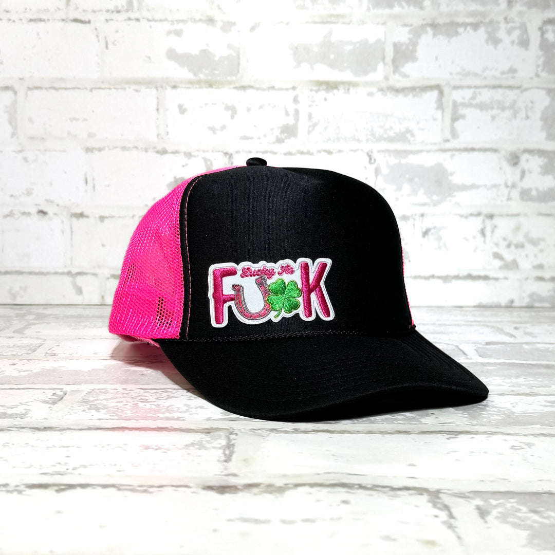 Lucky Af Patch Hat - Black/Pink