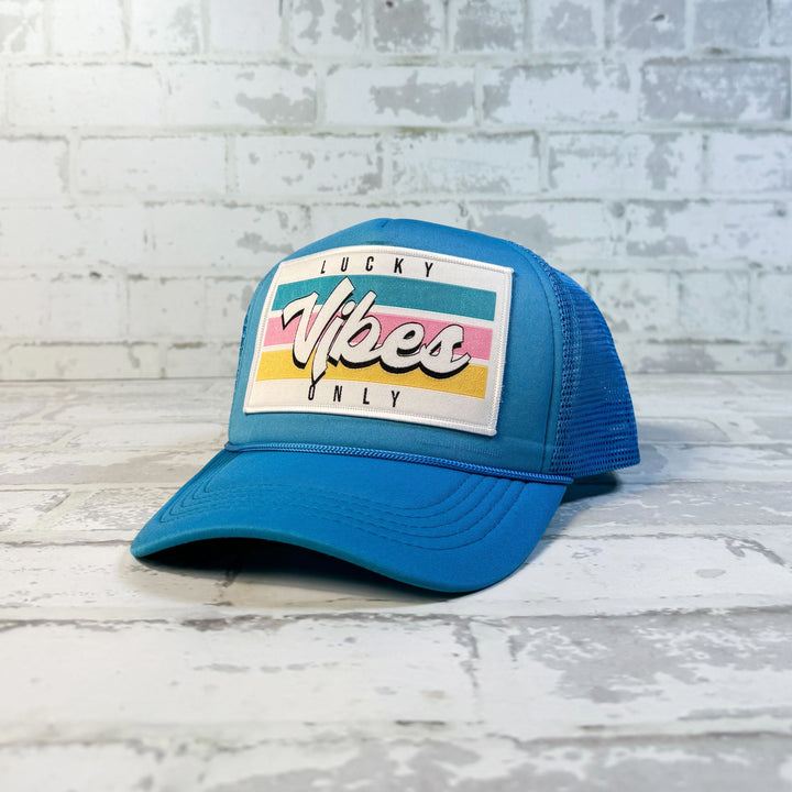 Lucky Vibes Only Turquoise Trucker Hat