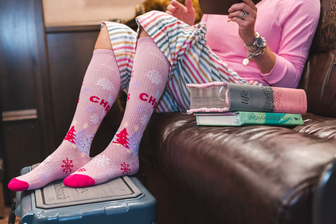 Merry Christmas Y'all Pink Performance Boot Socks