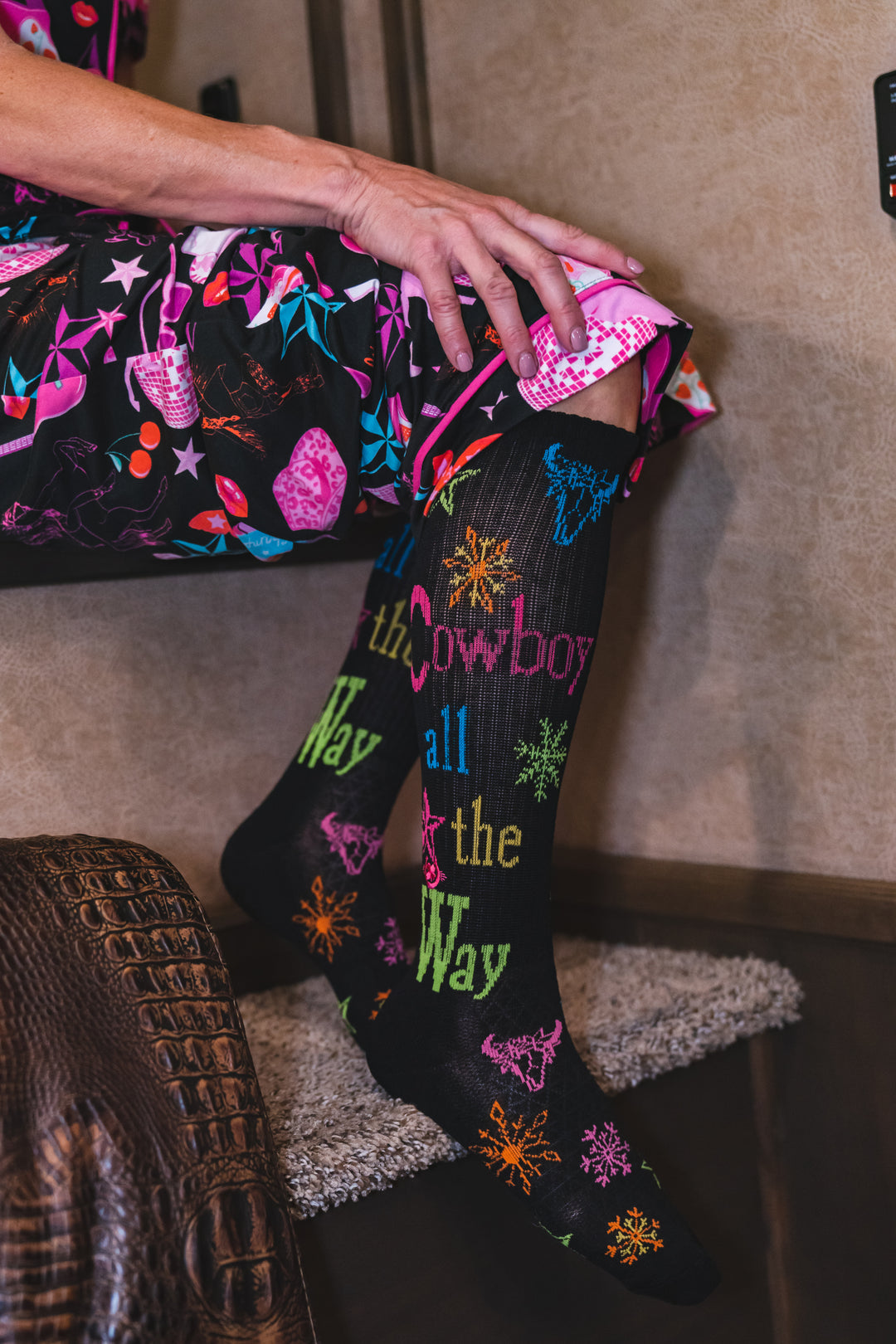 Cowboy All The Way Black Holiday Performance Boot Sock