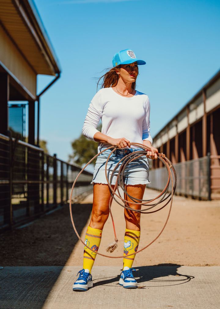 Cactus Alley-Chicken Roping Yellow Performance Socks