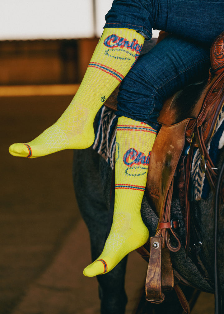 Cactus Alley-Chicken Roping Yellow Performance Socks