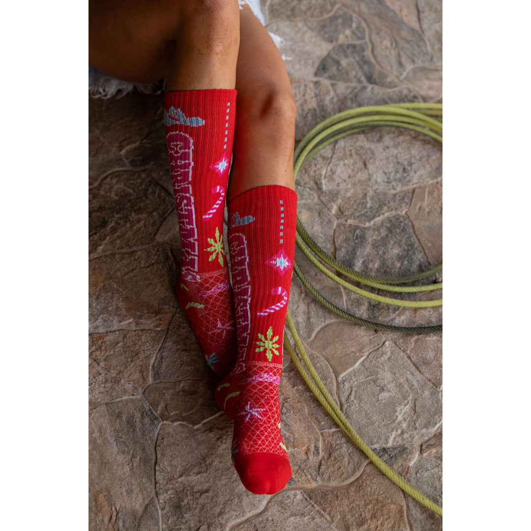 Cowgirl Christmas Red Performance Socks