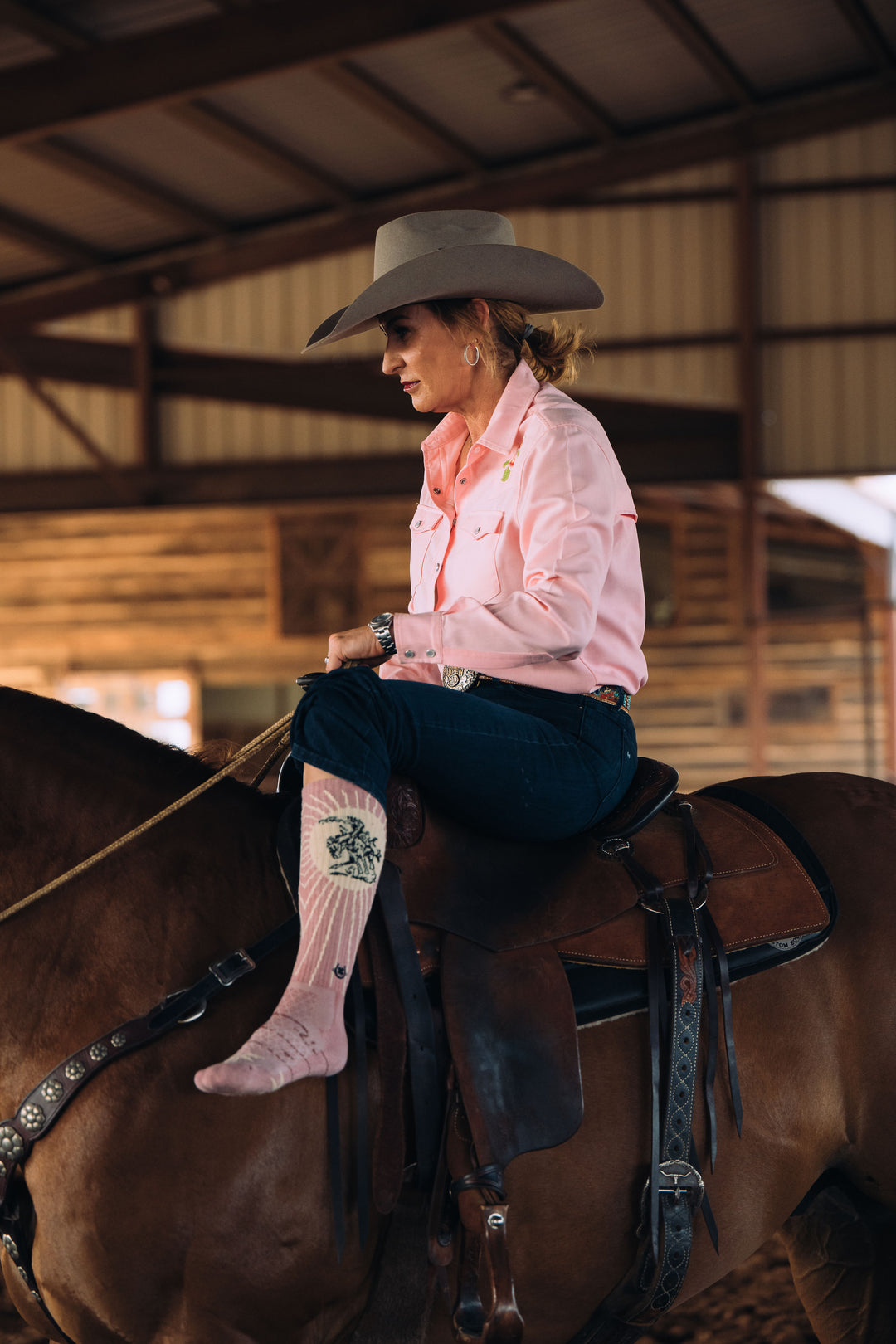 Fringe Bucking Dusty Pink Western Cowgirl Performance Socks