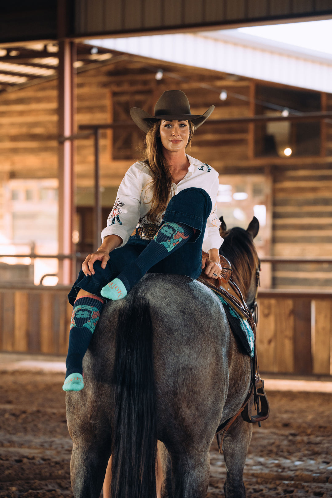 Lucky Clover Steer Head Navy/Pink Performance Socks