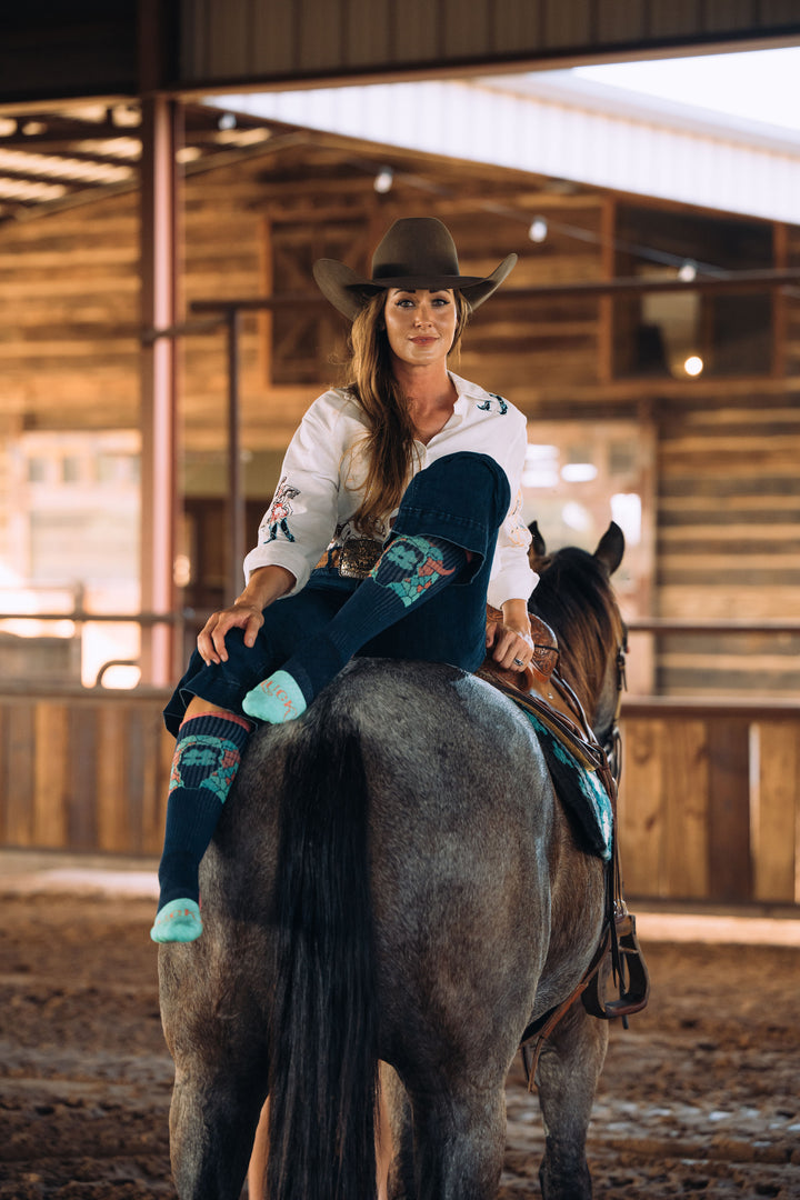 Lucky Clover Steer Head Navy/Pink Performance Socks