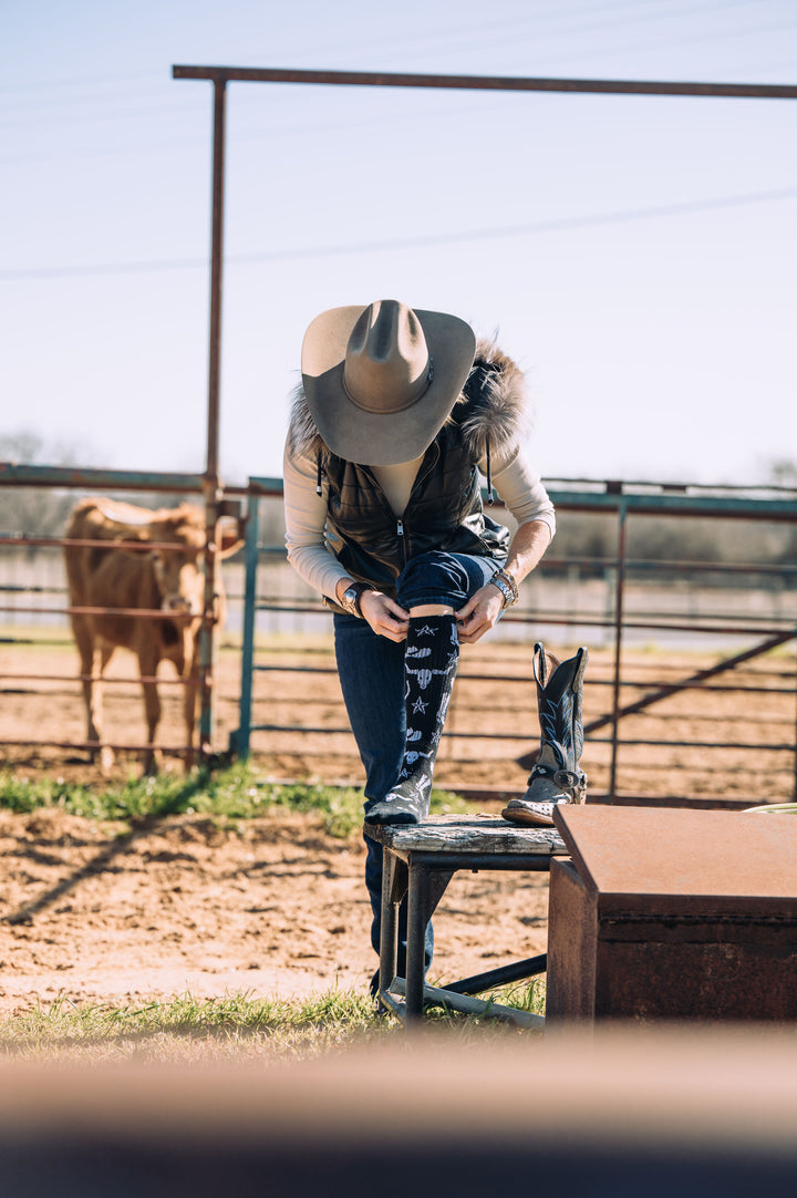 Get Western Black and White Performance Boot Socks