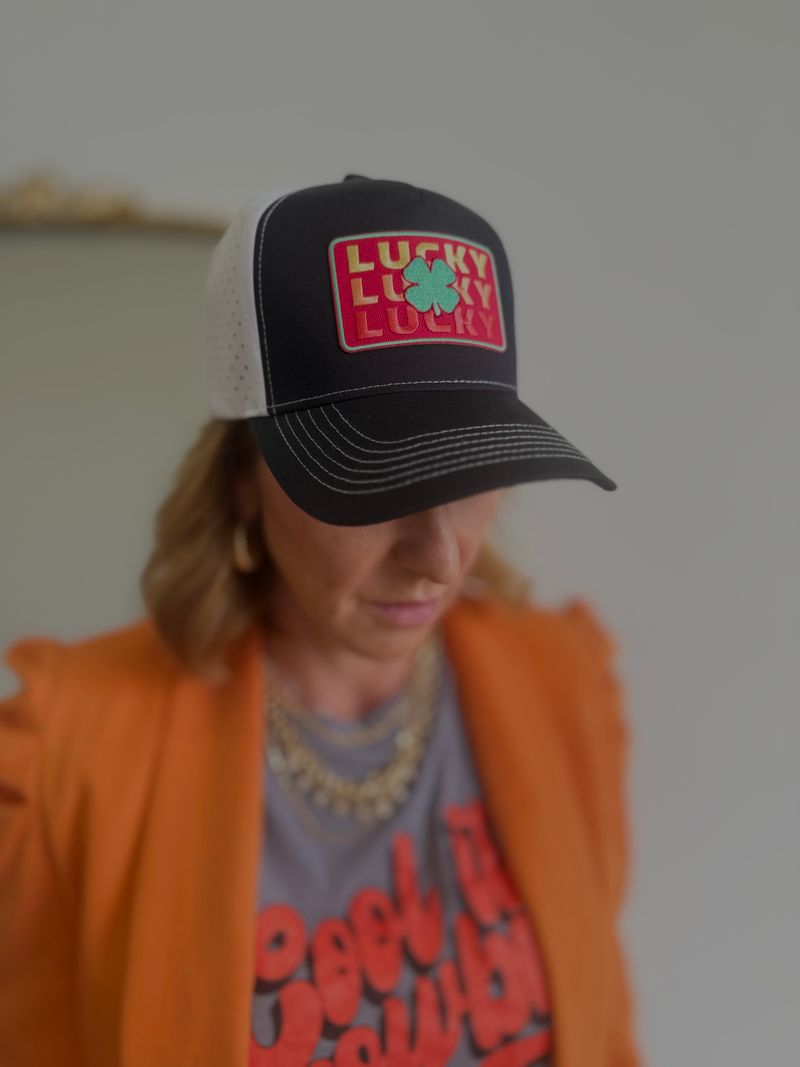 Lucky Red Trio Black & White Trucker Hat