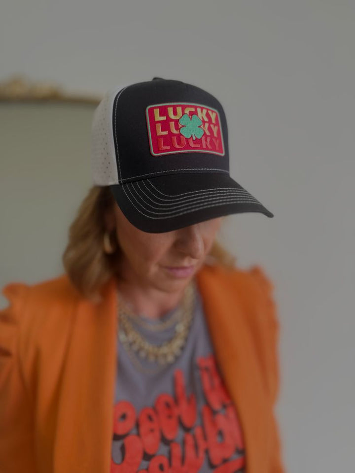 Lucky Red Trio Black & White Trucker Hat