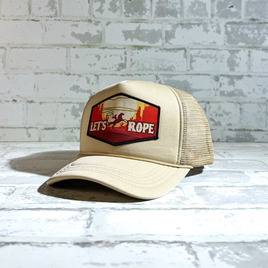 Let's Rope Patch Tan Trucker Hat