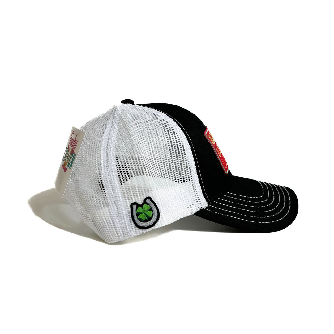 Lucky Red Trio Black & White Trucker Hat
