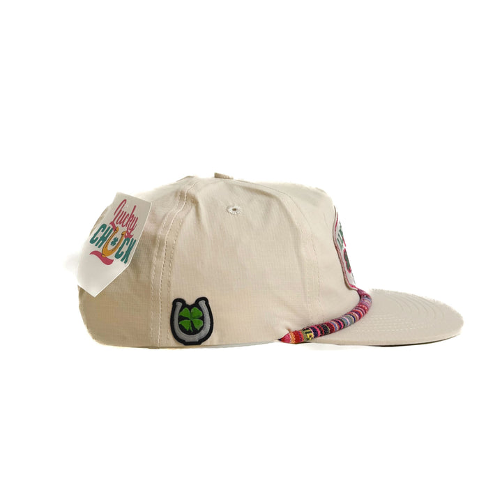 Lucky River Steerhead Patch Hat | Flat Brim - Ivory with Fiesta Rope