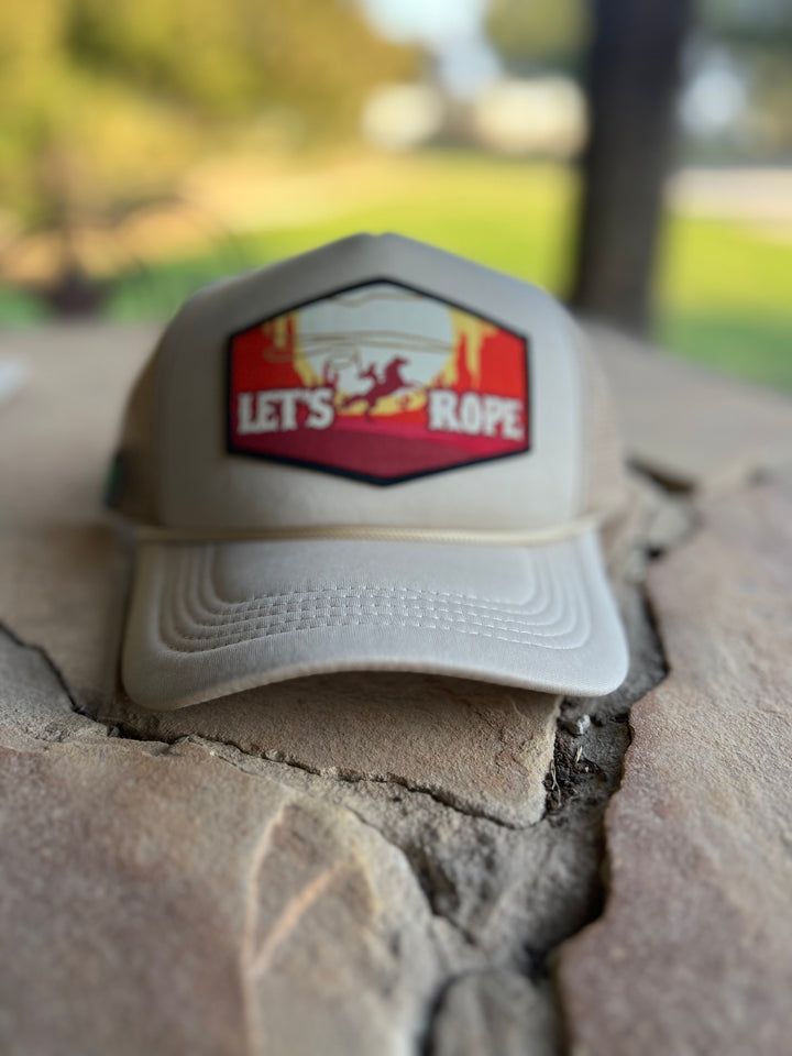 Let's Rope Patch Tan Trucker Hat