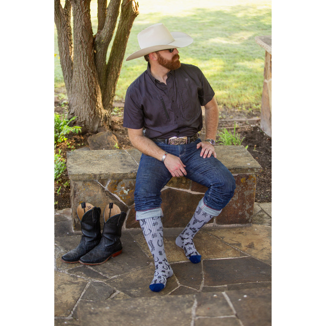Get Western Gray/Navy Performance Boot Socks
