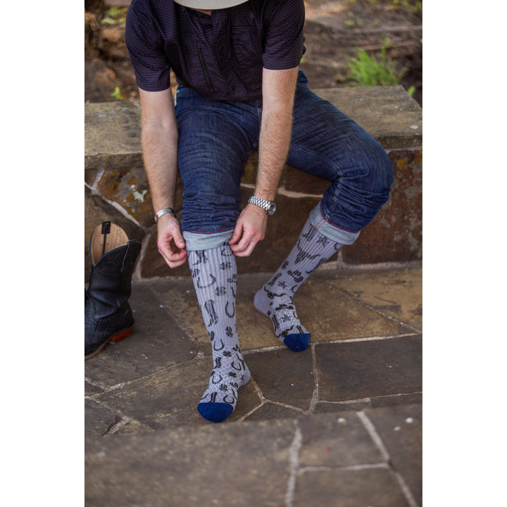 Get Western Gray/Navy Performance Boot Socks