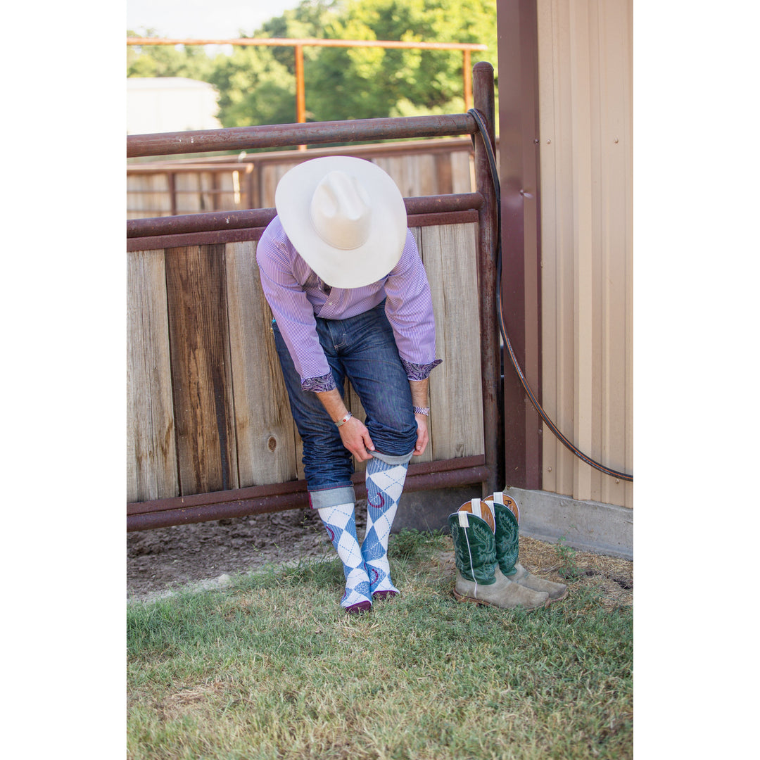 Lucky Argyle Denim/Maroon Performance Boot Socks