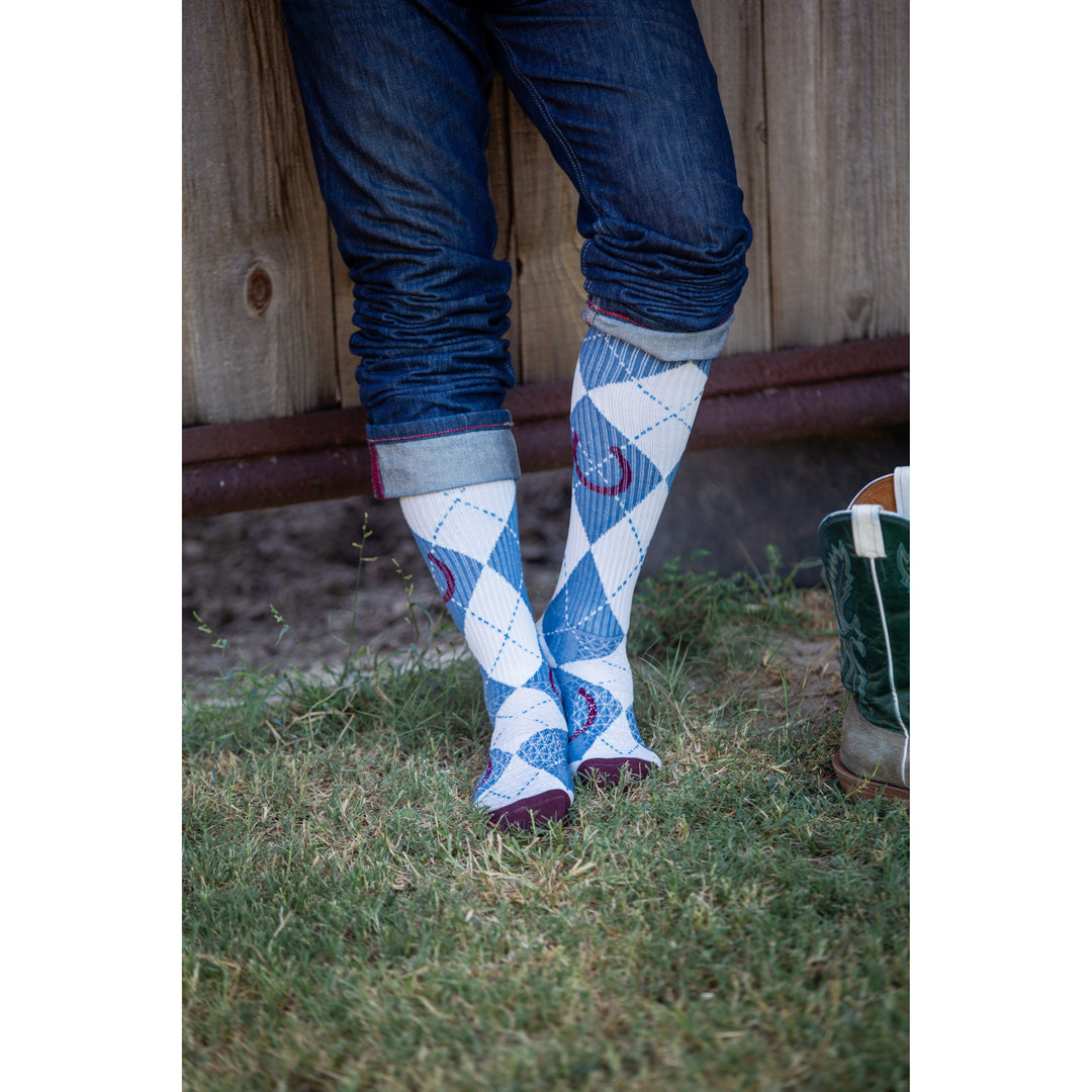 Lucky Argyle Denim/Maroon Performance Boot Socks