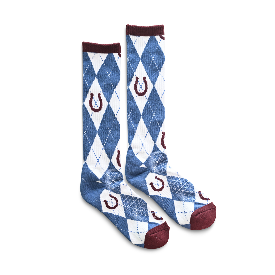 Lucky Argyle Denim/Maroon Performance Boot Socks