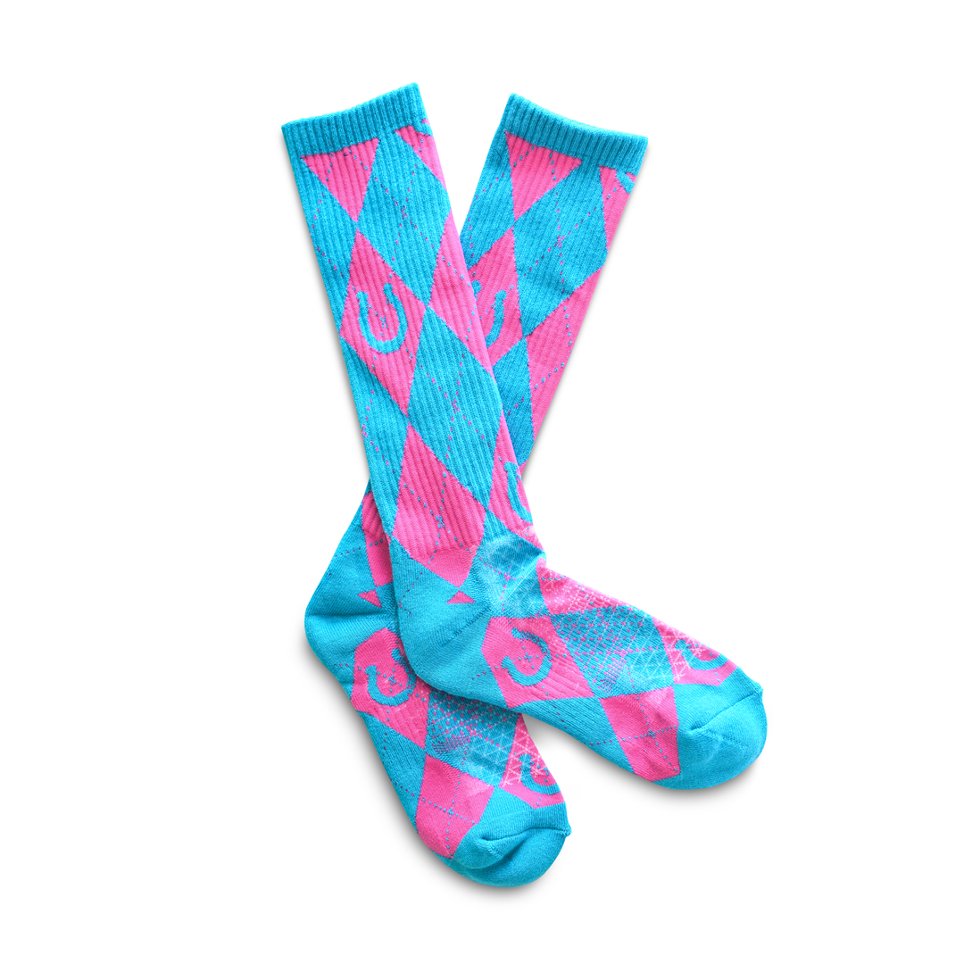 Lucky Argyle Turquoise/ Hot Pink Performance Boot Socks