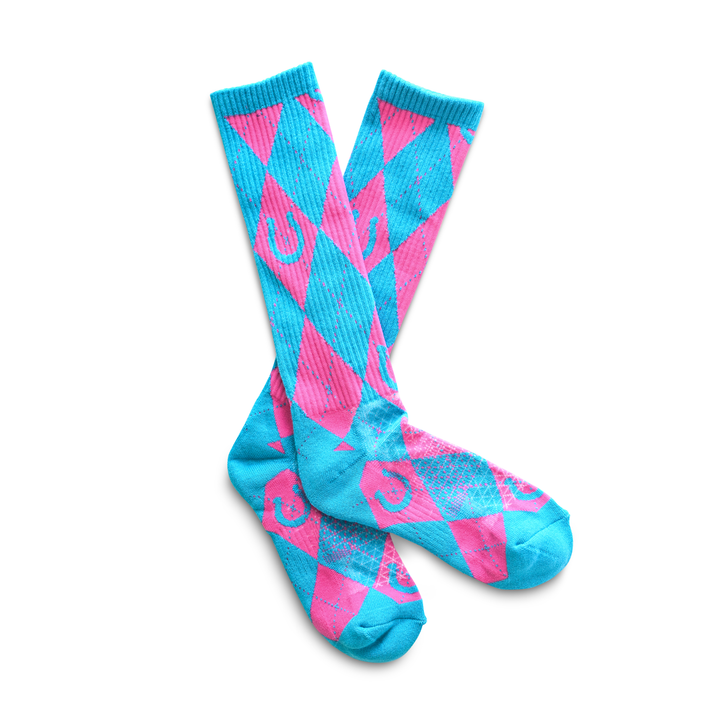 Lucky Argyle Turquoise/ Hot Pink Performance Boot Socks