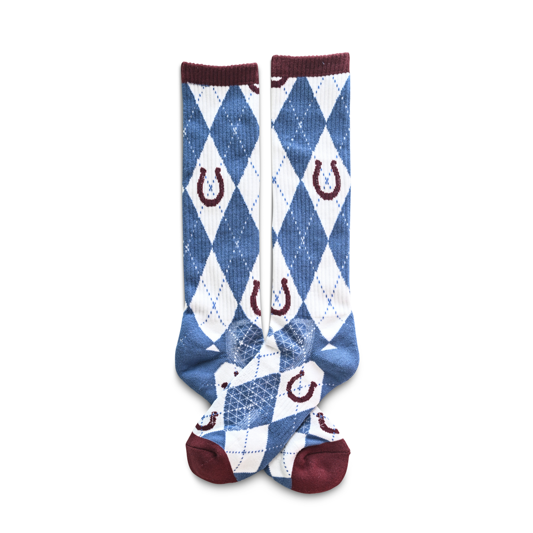 Lucky Argyle Denim/Maroon Performance Boot Socks