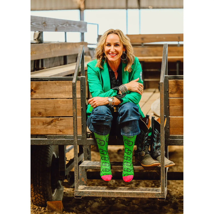 High Maintenance Cowgirl Kelly Green/Pink Performance Socks