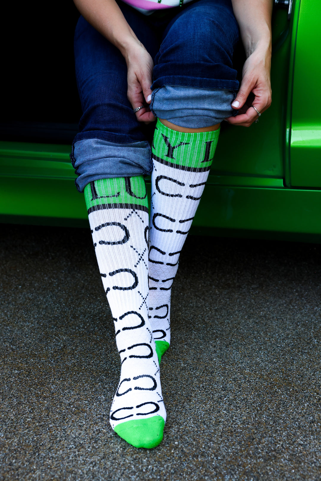 High Maintenance Cowgirl Kelly Green/ White Performance Boot Socks