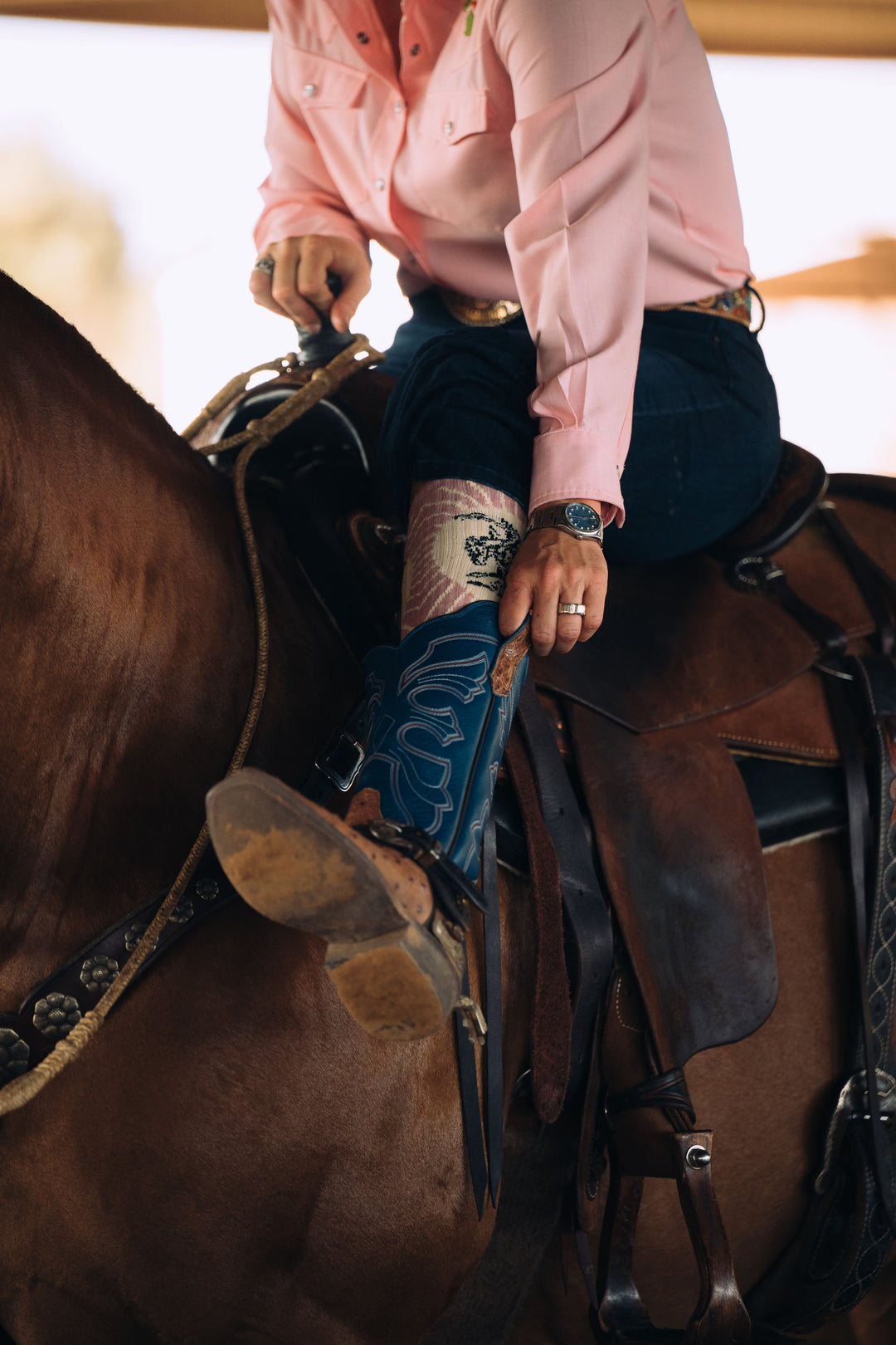 Fringe Bucking Dusty Pink Western Cowgirl Performance Socks