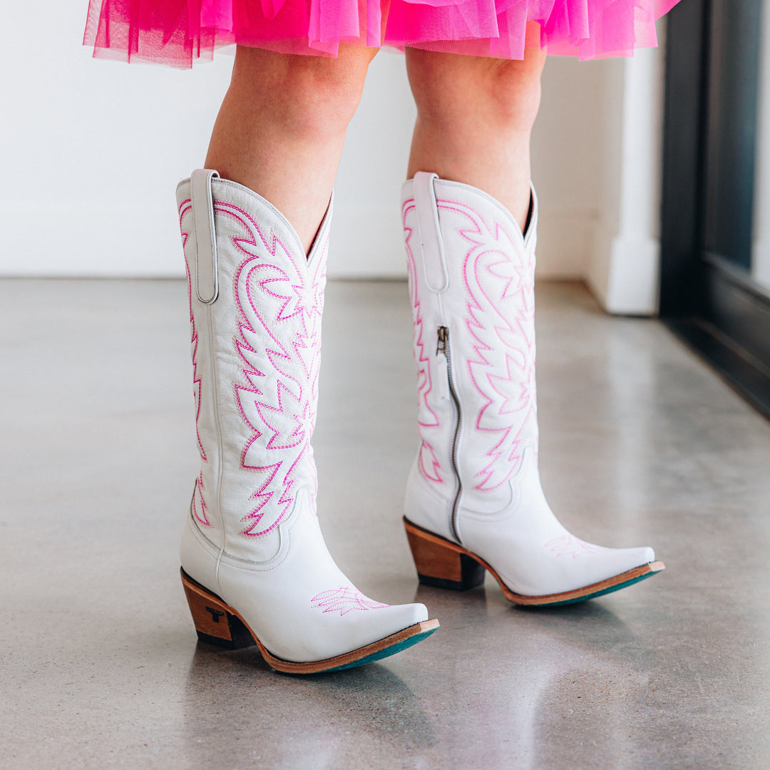 Smokeshow Boot - Matte White and Neon Pink