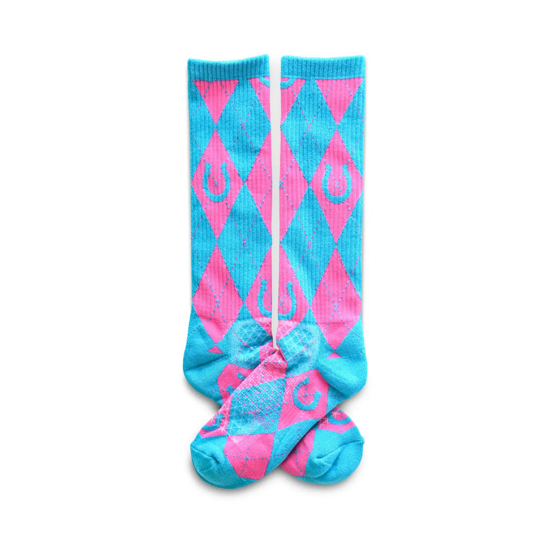 Lucky Argyle Turquoise/ Hot Pink Performance Boot Socks