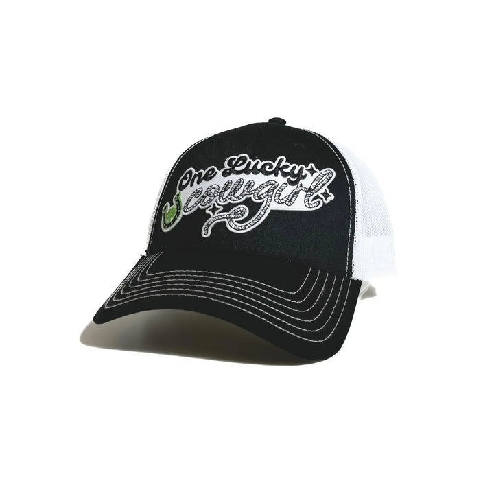 One Lucky Cowgirl Black &amp; White Trucker Hat