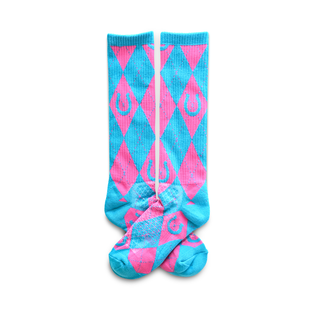 Lucky Argyle Turquoise/ Hot Pink Performance Boot Socks
