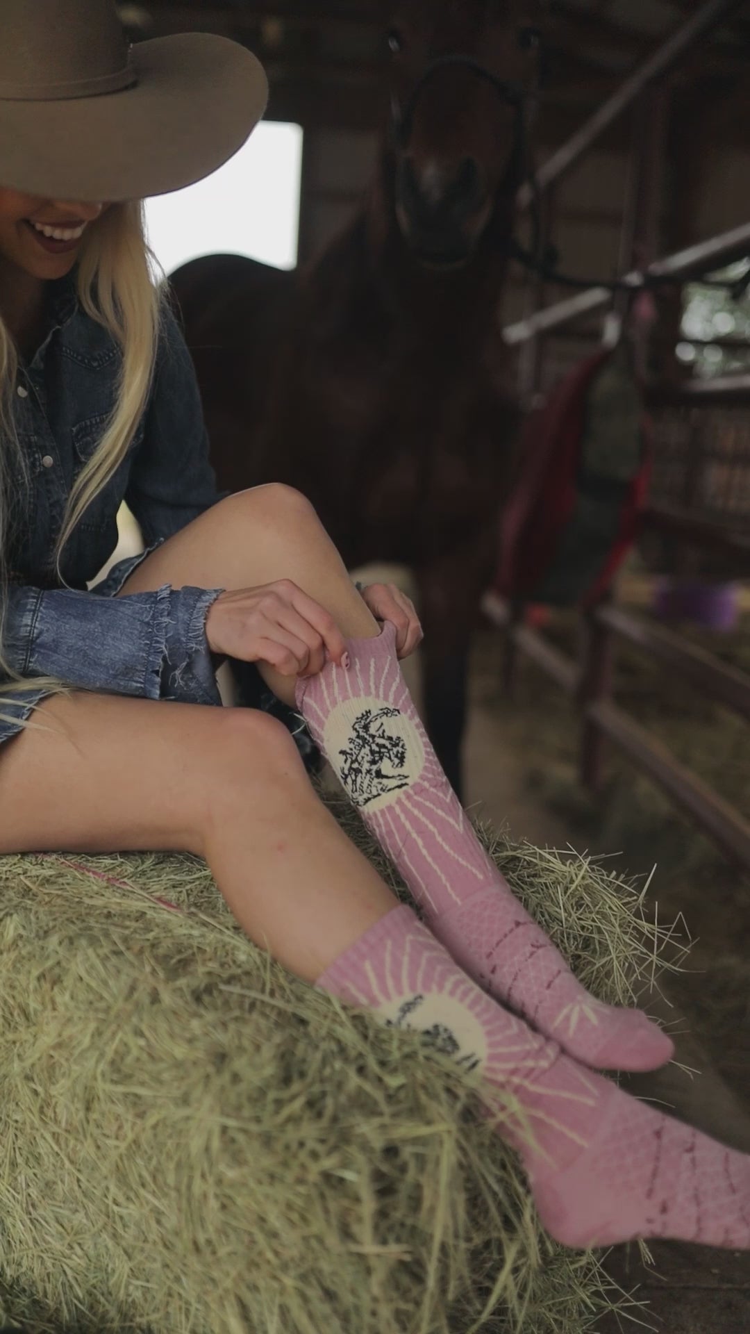 Fringe Bucking Dusty Pink Western Cowgirl Performance Socks