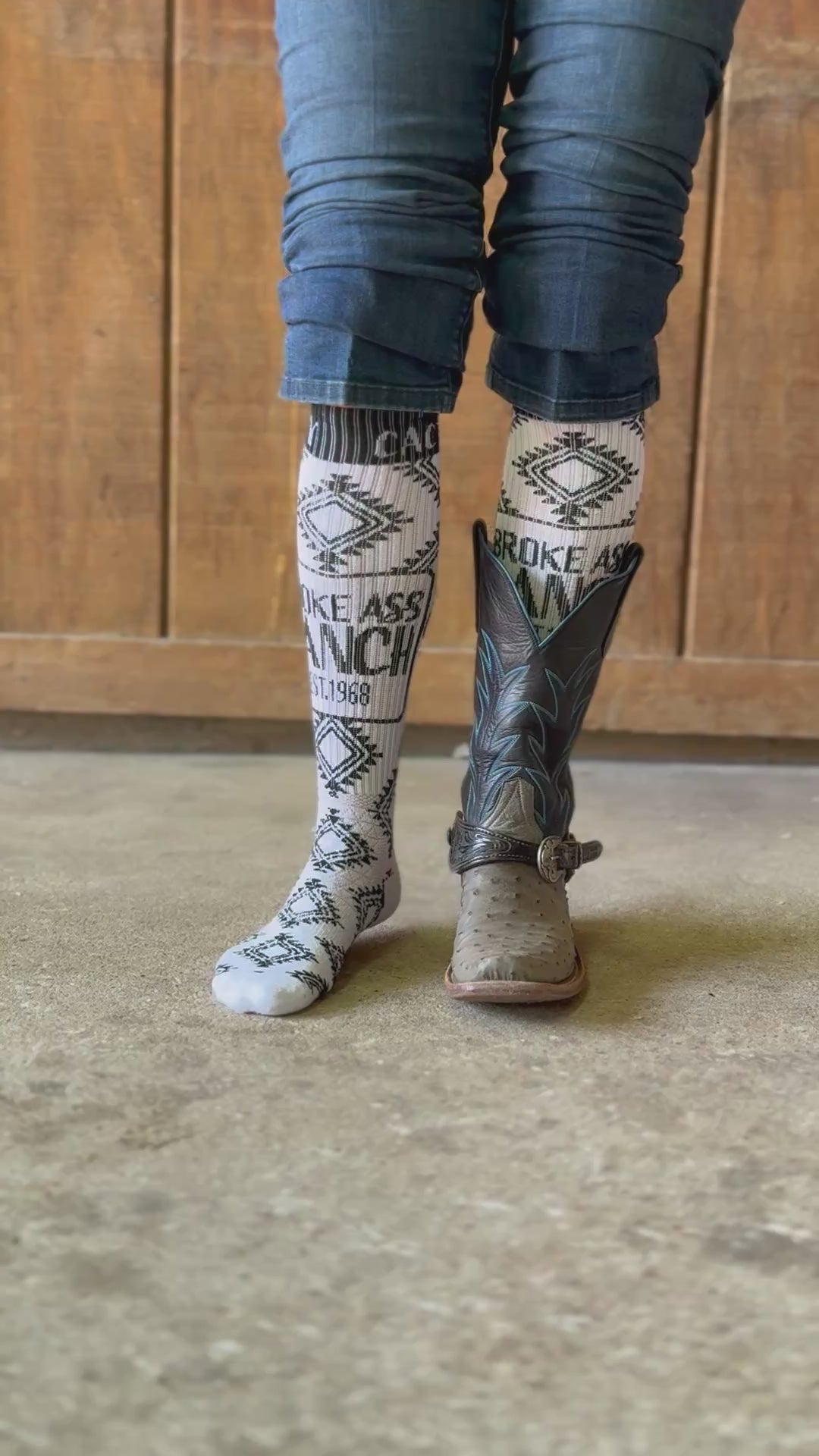 Cactus Alley- Broke Ass Ranch Blk/White Performance Boot Socks