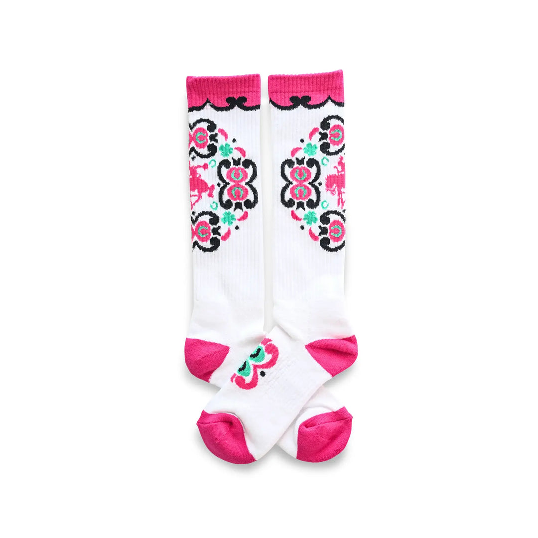 Ranch Glam White/ Pink Performance Boot Socks