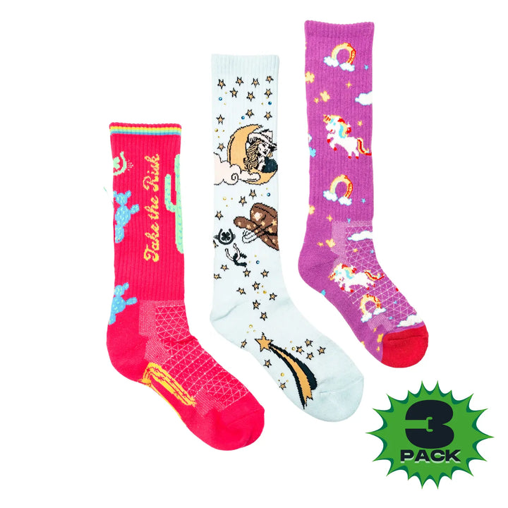 The Lucky 3 Pack |Outlaw Dreamers  Risky Cosmic Unicorn Performance Boot Socks