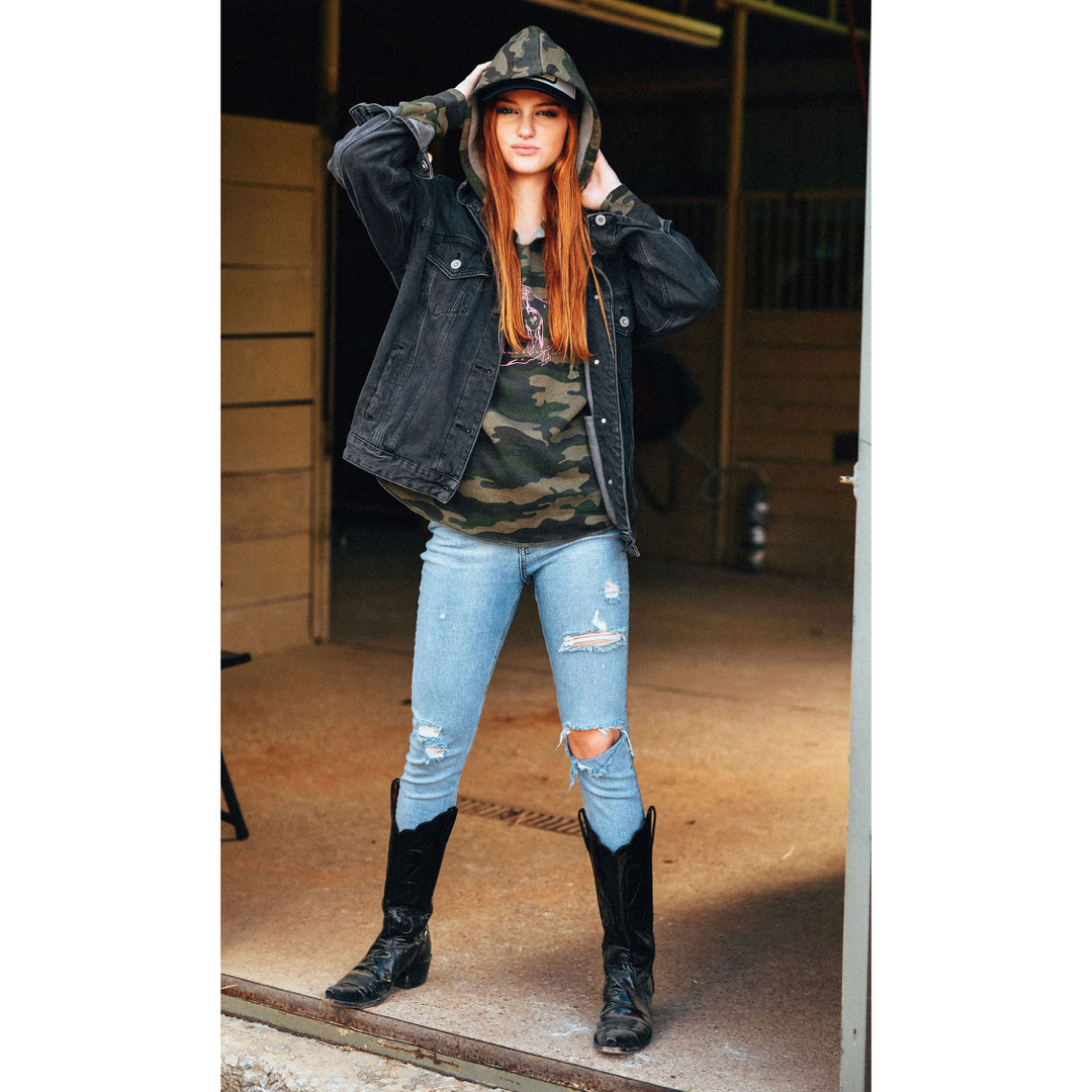 Arrowhead Cowgirl California Hoodie - Women's Relaxed Fit Camo